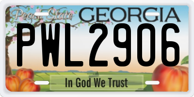 GA license plate PWL2906
