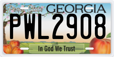 GA license plate PWL2908