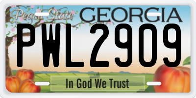 GA license plate PWL2909