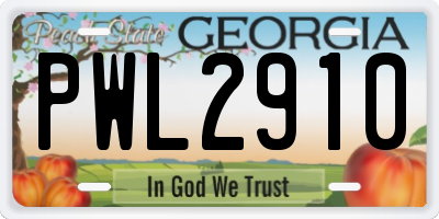 GA license plate PWL2910
