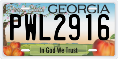 GA license plate PWL2916