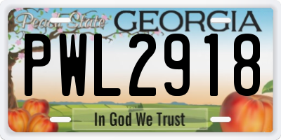 GA license plate PWL2918