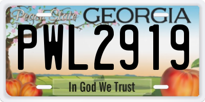 GA license plate PWL2919