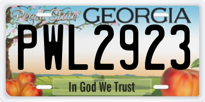 GA license plate PWL2923