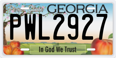 GA license plate PWL2927