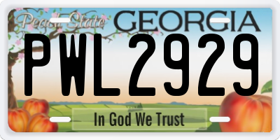 GA license plate PWL2929