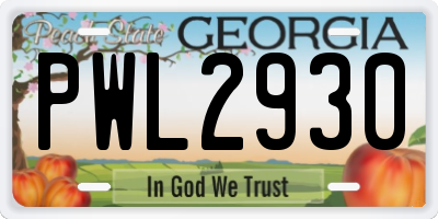 GA license plate PWL2930