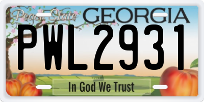GA license plate PWL2931