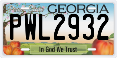 GA license plate PWL2932