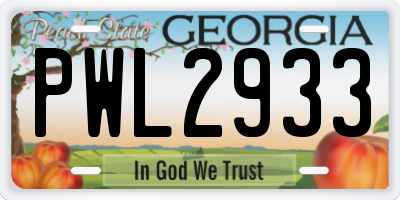 GA license plate PWL2933
