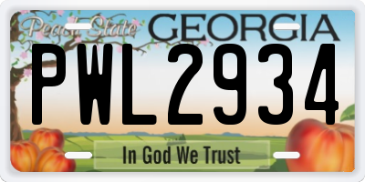 GA license plate PWL2934