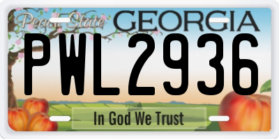 GA license plate PWL2936
