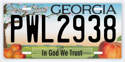 GA license plate PWL2938
