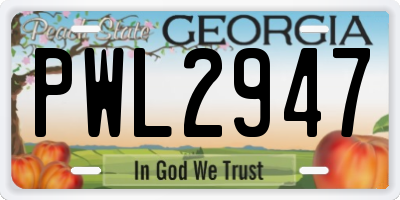 GA license plate PWL2947