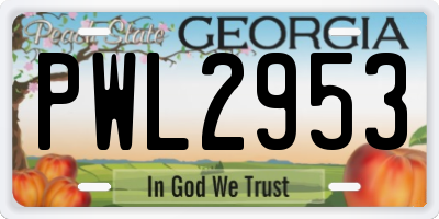 GA license plate PWL2953