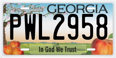 GA license plate PWL2958