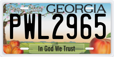 GA license plate PWL2965