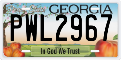 GA license plate PWL2967