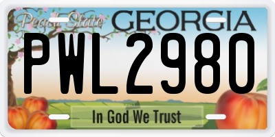 GA license plate PWL2980