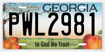 GA license plate PWL2981