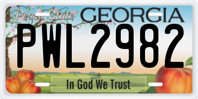 GA license plate PWL2982