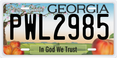 GA license plate PWL2985