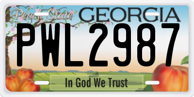 GA license plate PWL2987