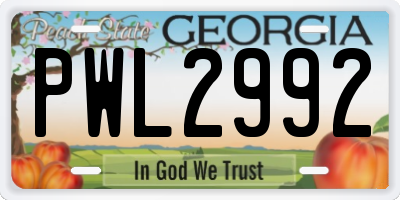 GA license plate PWL2992