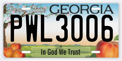 GA license plate PWL3006