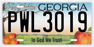 GA license plate PWL3019