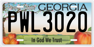 GA license plate PWL3020