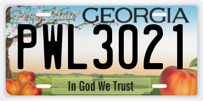 GA license plate PWL3021