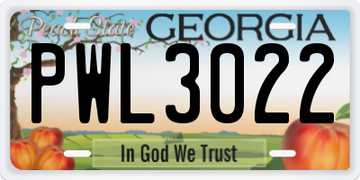 GA license plate PWL3022