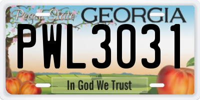 GA license plate PWL3031