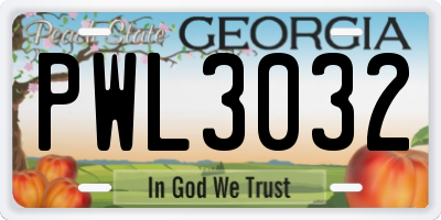 GA license plate PWL3032