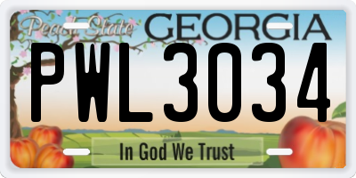 GA license plate PWL3034
