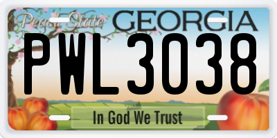 GA license plate PWL3038