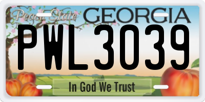 GA license plate PWL3039