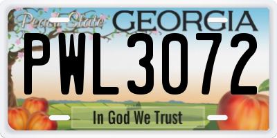 GA license plate PWL3072