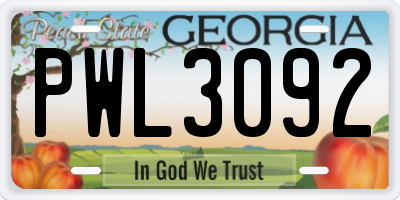 GA license plate PWL3092