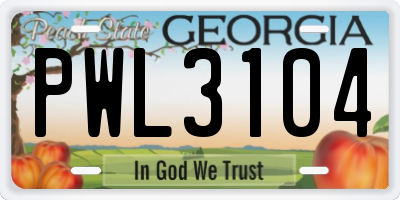 GA license plate PWL3104