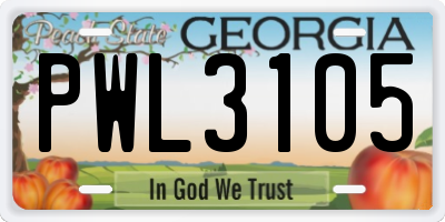 GA license plate PWL3105