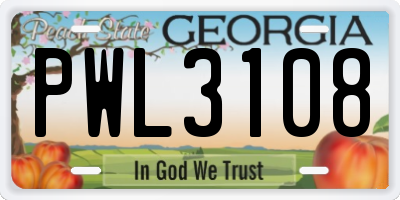 GA license plate PWL3108