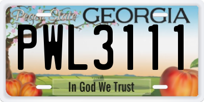 GA license plate PWL3111