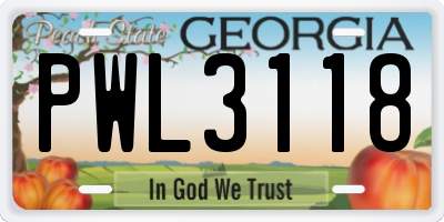 GA license plate PWL3118