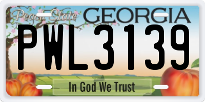 GA license plate PWL3139