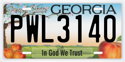GA license plate PWL3140