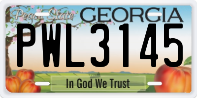 GA license plate PWL3145