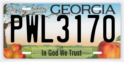 GA license plate PWL3170