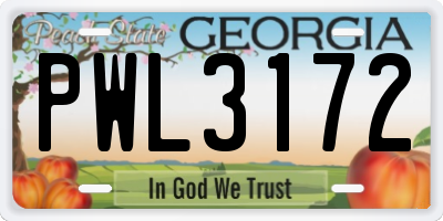 GA license plate PWL3172